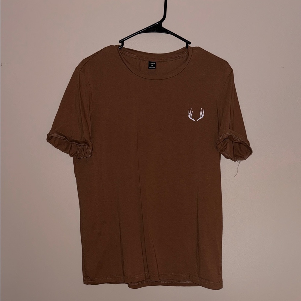 SHEIN Brown Tee with Antler Detail